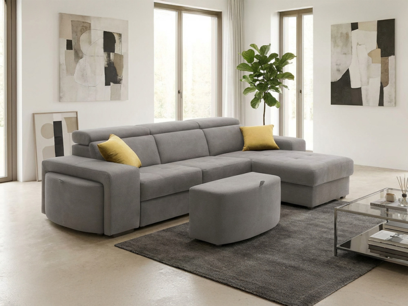 Divano Trasformabile Vittoria con Panchetta e Chaise Longue