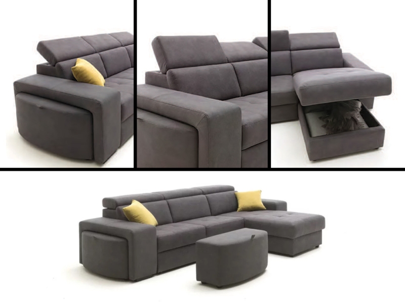 Divano Trasformabile Vittoria con Panchetta e Chaise Longue