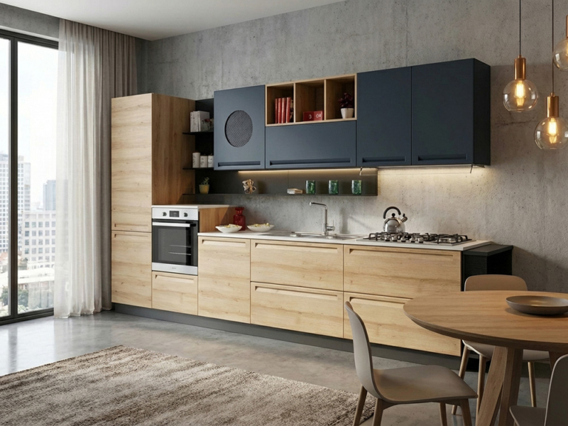 Cucina Lineare Rovere E Titanio