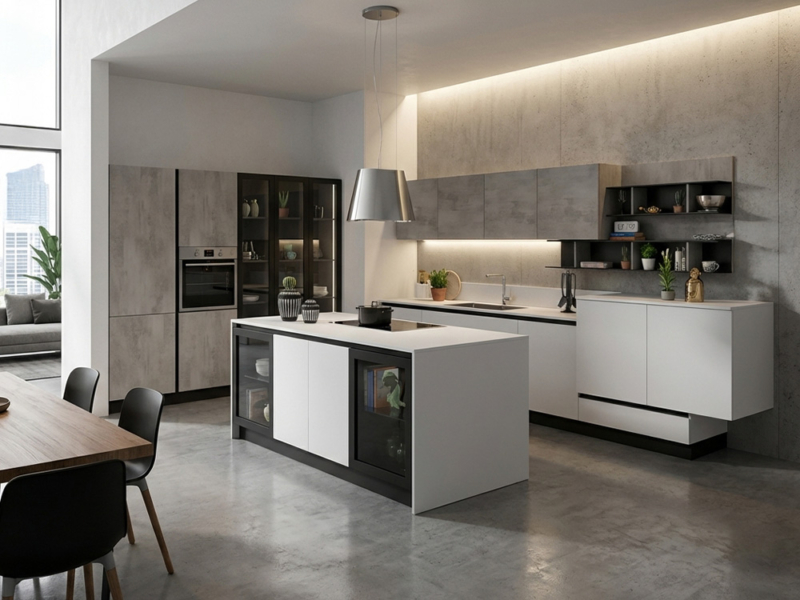 Cucina Con Isola E Colonne