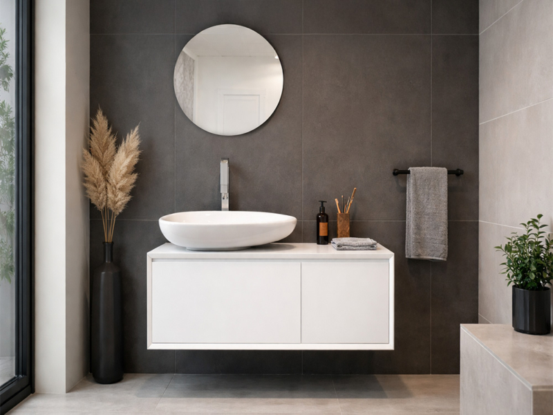 Mobile Bagno Sospeso Con Specchiera A Disco