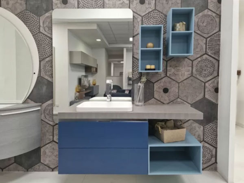 Mobile Bagno Blu E Azzurro Con Specchiera