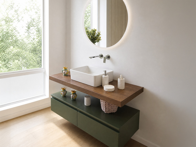 Mobile Bagno Verde Con Top Legno