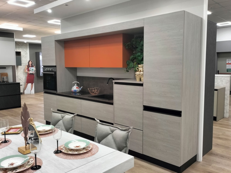 Cucina Lineare Rovere Gessato e Mattone