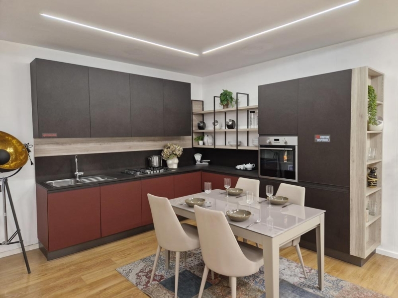 Cucina Angolare con Gola e Libreria Sospesa