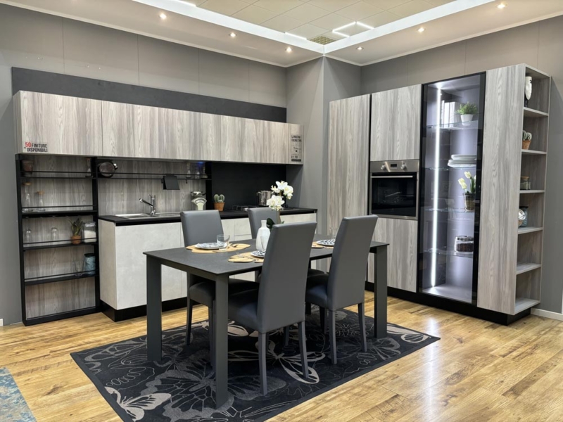 Cucina Angolare Moderna con Colonna in Vetro