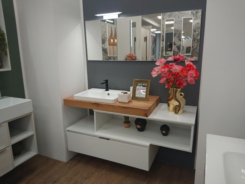 Mobile Bagno Sospeso con Top Legno Invecchiato