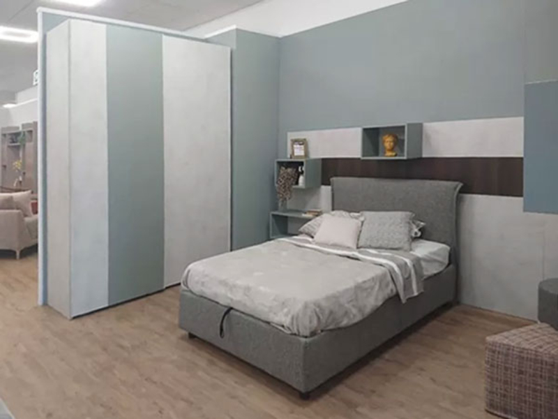 Cameretta con Letto in Tessuto e Armadio Scorrevole