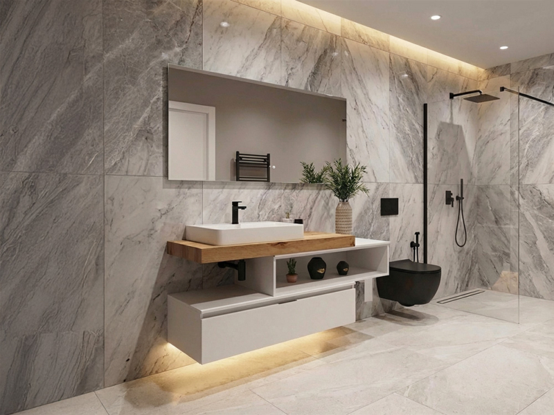 Mobile Bagno Sospeso con Top Legno Invecchiato