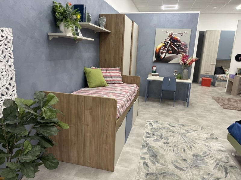 Cameretta Completa con Letto con Cassettoni e Armadio Scorrevole