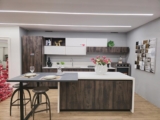 Cucina Moderna Lineare con Gola e Isola Bianco e Quercia