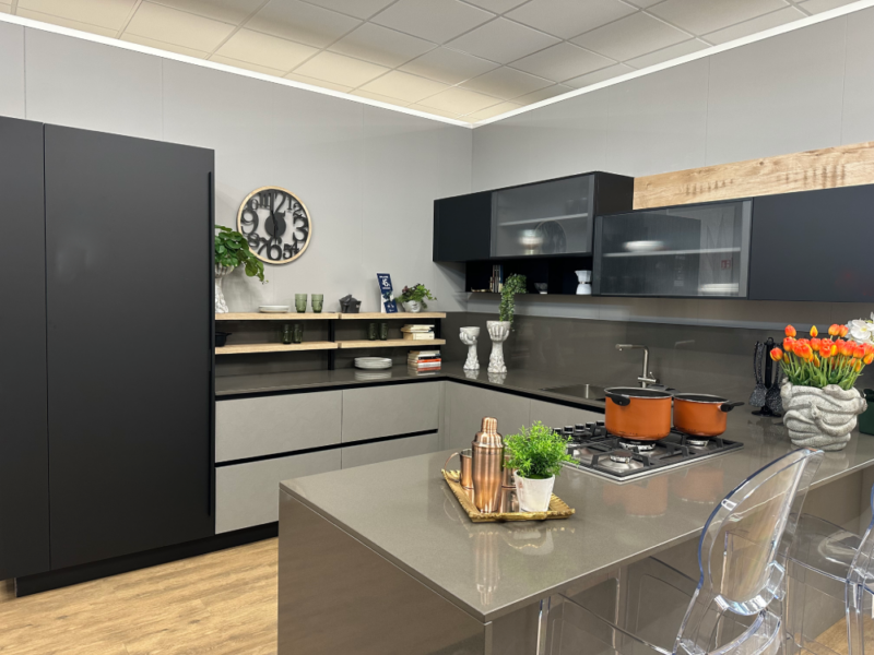 Cucina Angolare Con Penisola e Maniglia Riga