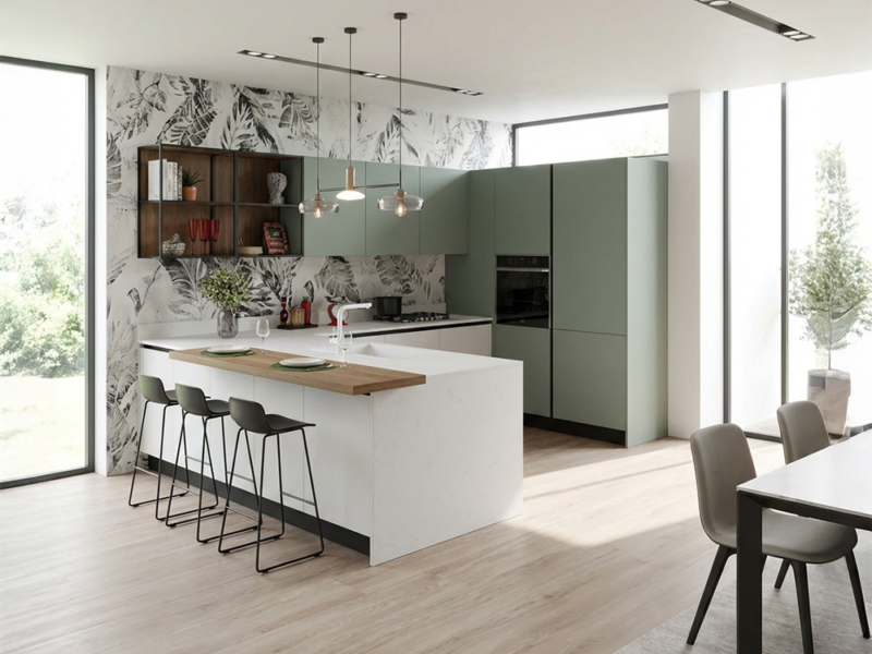 Cucina Angolare con Penisola Finiture Cloe