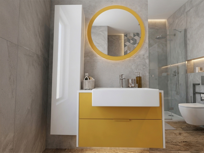 Bagno Giallo con Specchio Rotondo