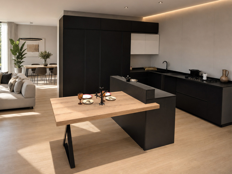 Cucina Angolare Nera Di Design Con Isola