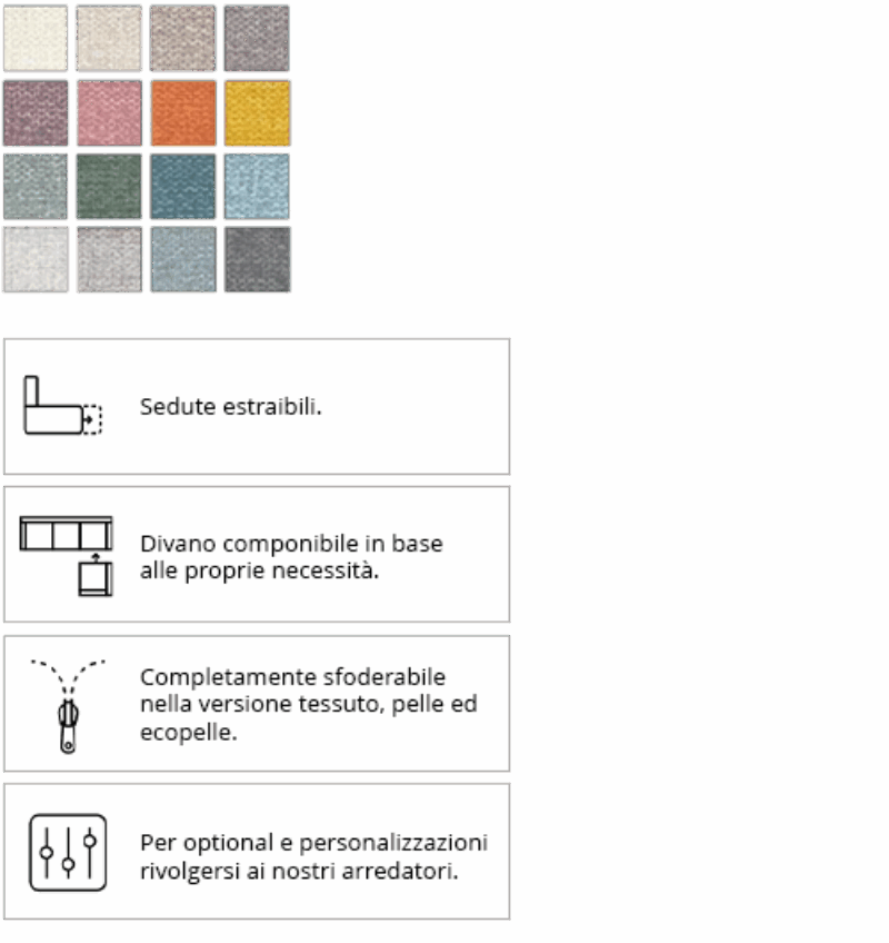 Divano Modulo con Panchetta Reversibile e Seduta Estraibile
