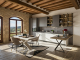 Cucina Lineare Moderna Con Tavolo Integrato
