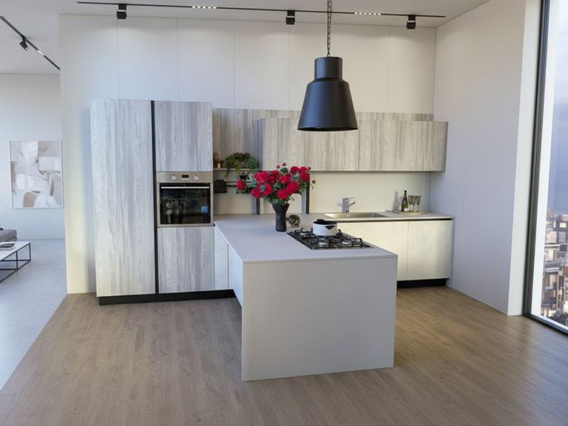 Cucina Moderna Con Penisola E Cappa Sospesa