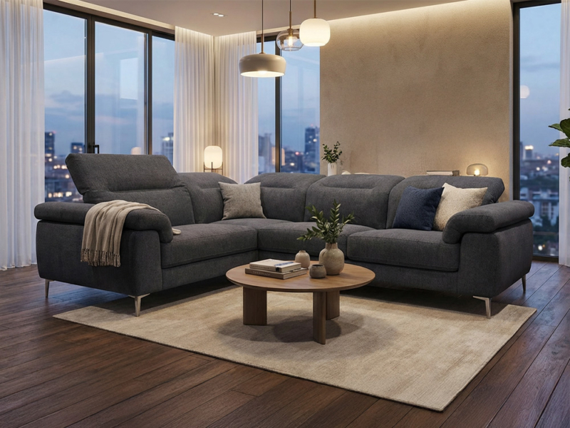 Divano Angolare Moderno Blu Notte