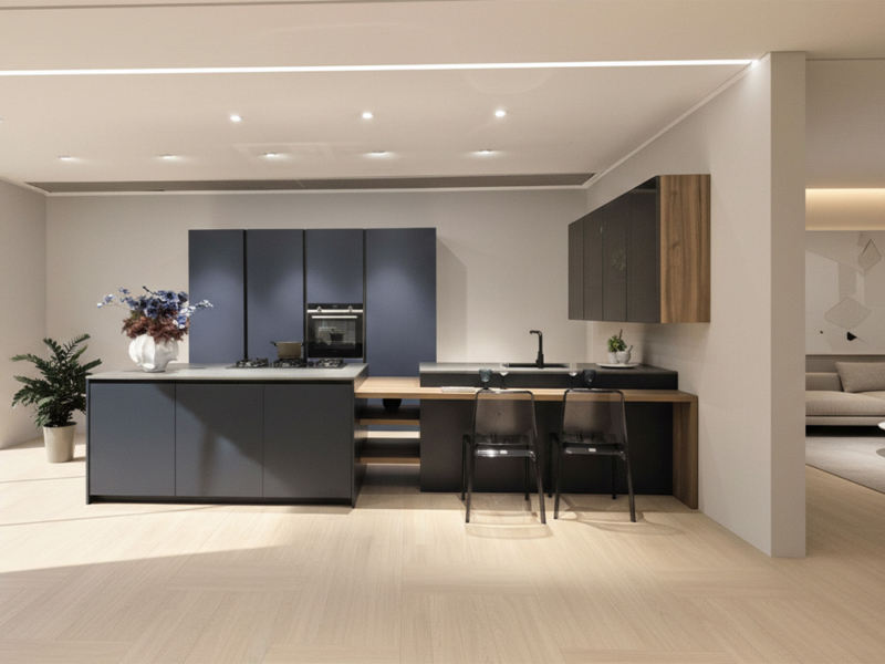 Cucina Con Isola Blu Notte