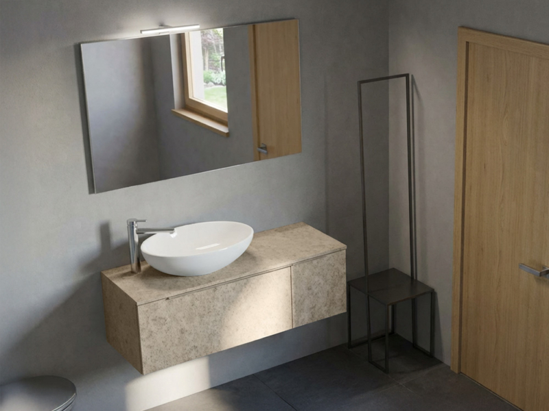 Bagno Sospeso con Cassetto E Specchiera 05