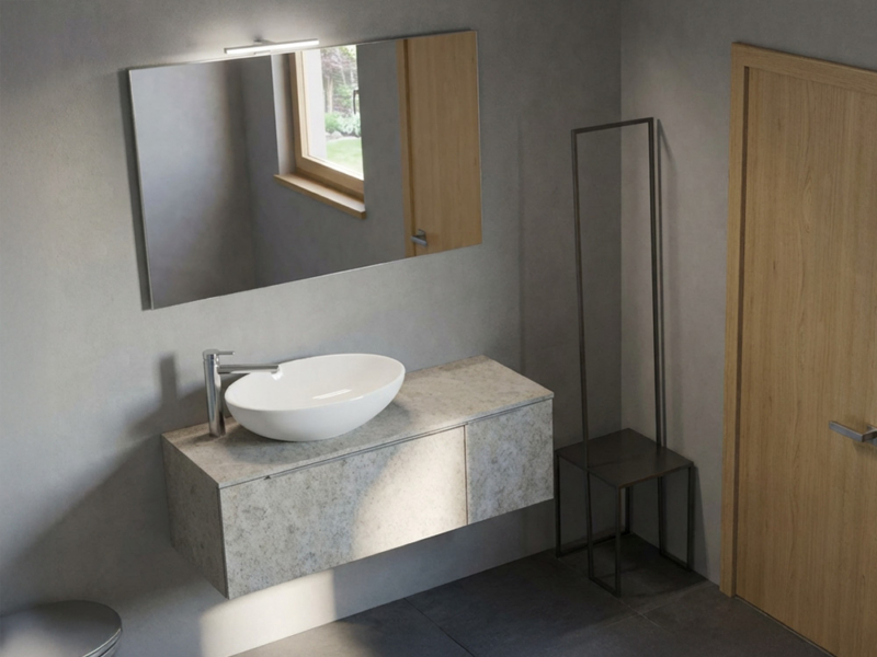 Bagno Sospeso con Cassetto E Specchiera 05