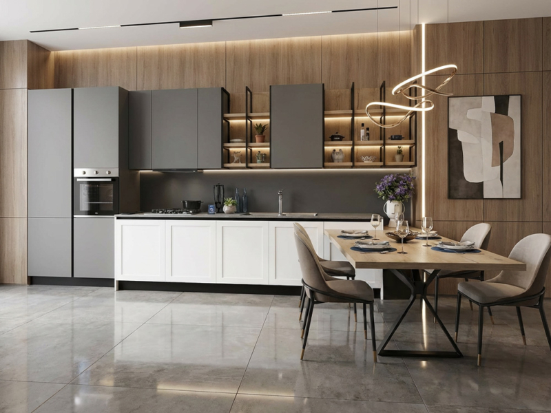 Cucina Lineare Con Piano Snack Contemporanea
