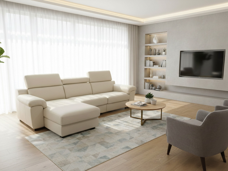 Divano Bianco Panna Con Chaise Longue