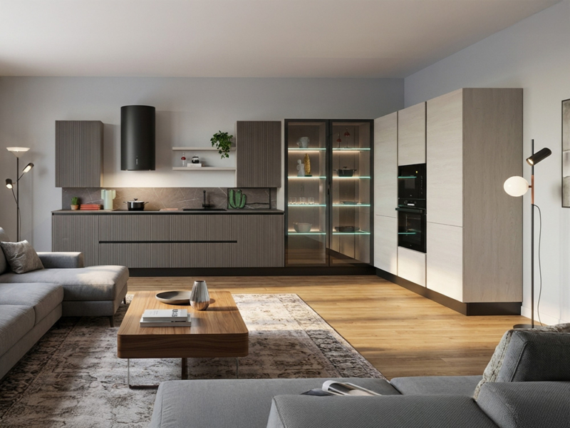 Cucina Moderna Angolare + Soggiorno Attrezzato Abbinato