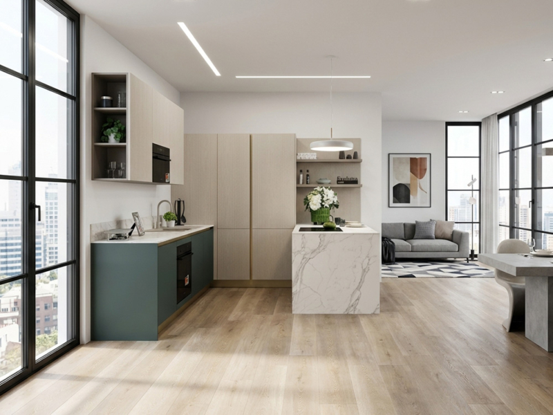 Cucina Moderna Angolare Con Penisola E Colonne