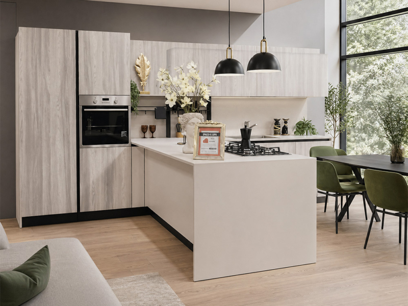 Cucina Moderna Con Colonne E Isola Angolare
