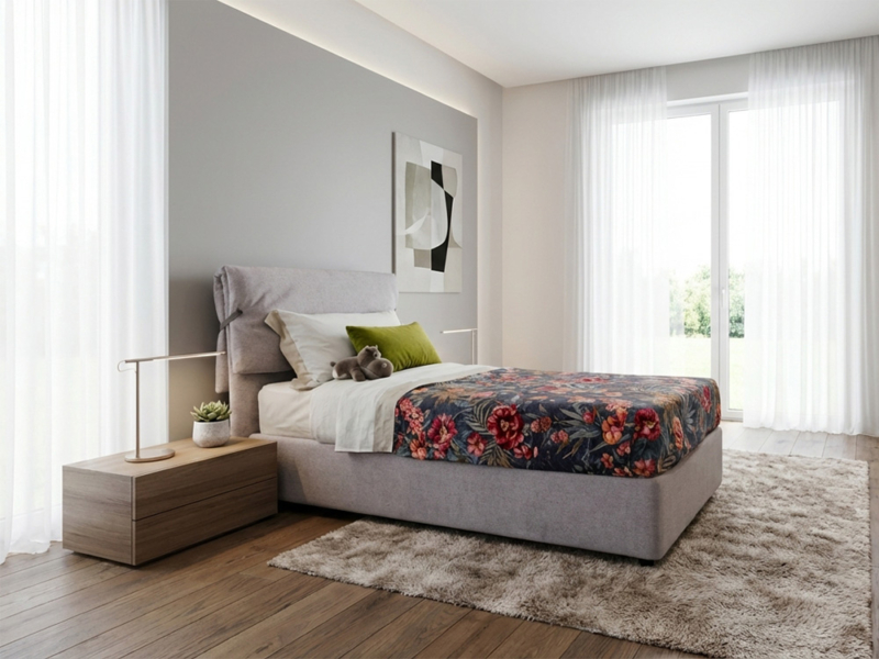 Letto Singolo In Tessuto Sfoderabile