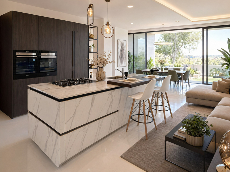 Cucina Moderna Con Colonne E Piano Snack
