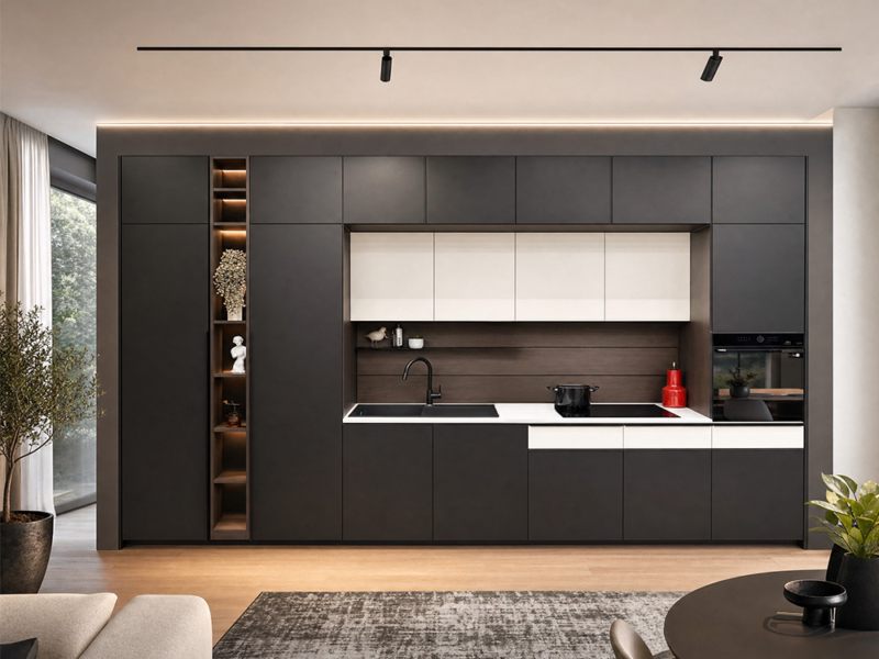 Cucina Nera Lineare Contemporanea