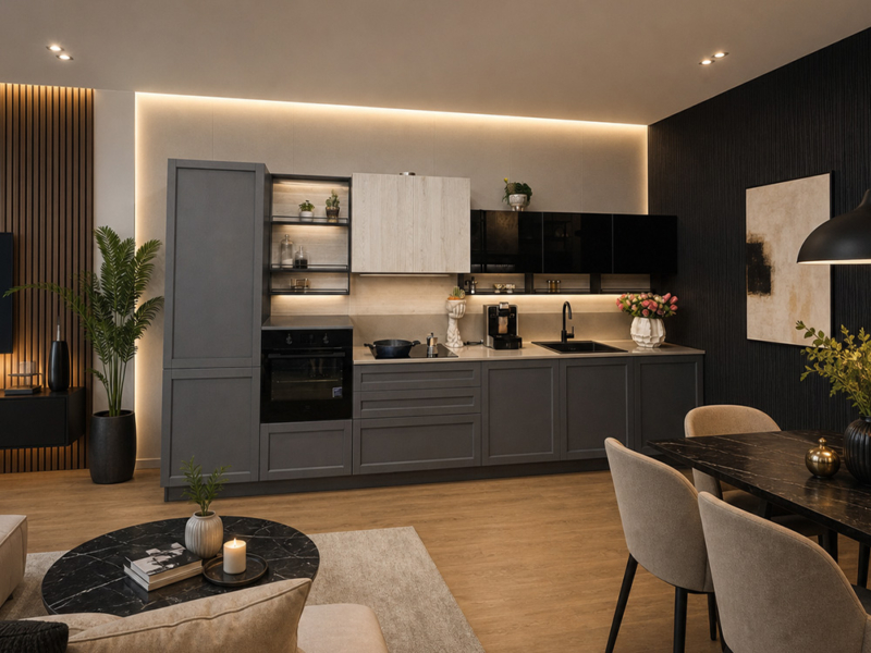 Cucina Lineare Con Anta Telaio Grigio
