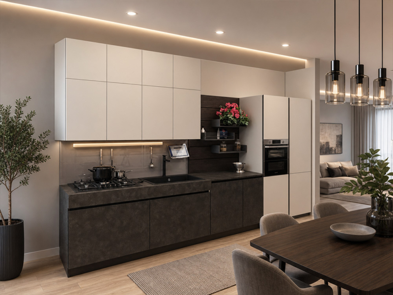 Cucina Lineare Con Doppi Pensili