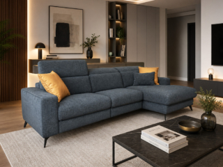 Divano Blu Con Chaise Longue E Seduta Relax Elettrica