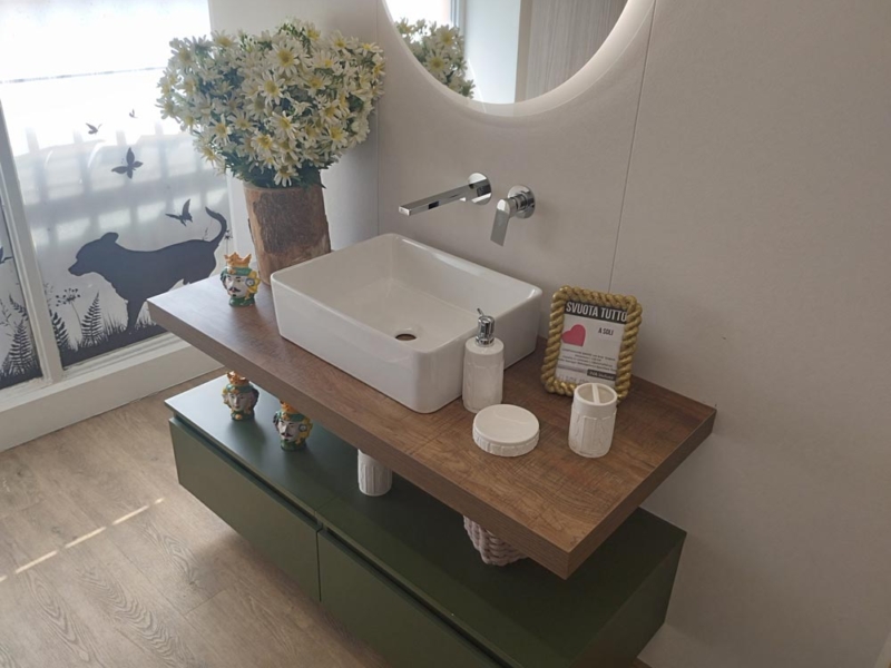 Mobile Bagno Verde Con Top Legno