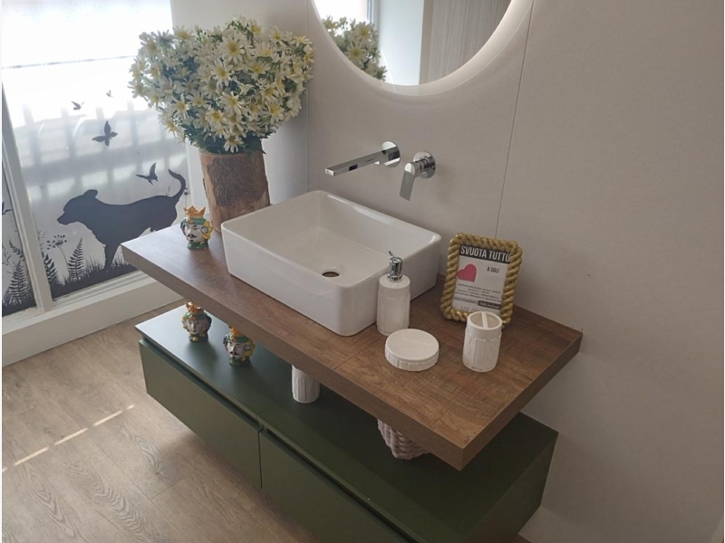 Mobile Bagno Verde Con Top Legno