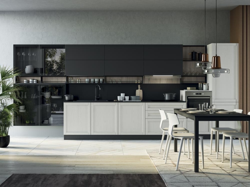 Cucina industriale lineare Nuovi mondi cucine Cucina industriale con top  rovere e fianchi rovere indiano in offerta nuovimondi a prezzo ribassato